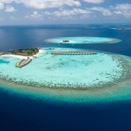 Areal view of the island and the vast lagoon