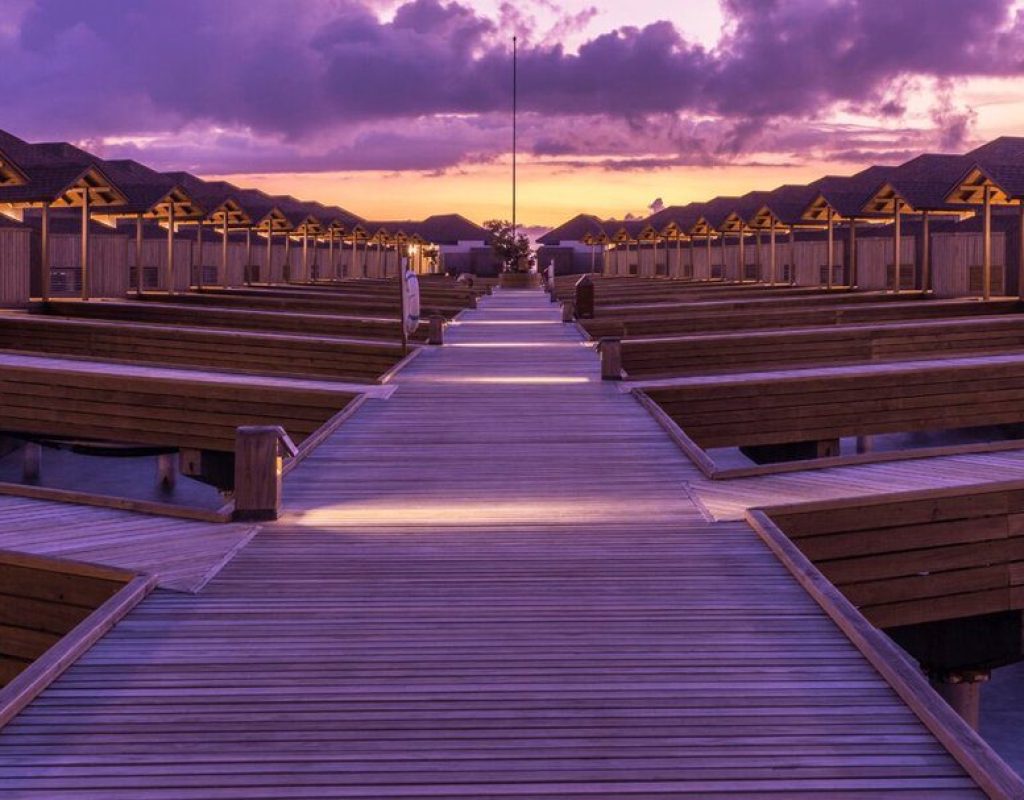 Evening view from the Water Villa pathway